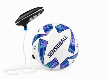 Soccer kick trainer SenseBall with string and mobile app for training