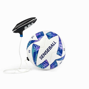 Soccer kick trainer SenseBall with string and mobile app for training
